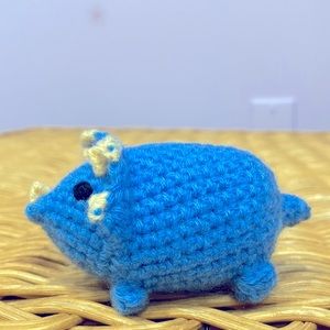 Handcrafted Crochet Baby Triceratops Dinosaur Knitted Plush Toy Decor !